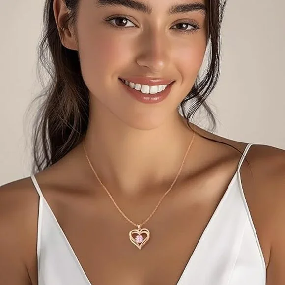 925 Sterling Silver Pendant Necklace Love Heart Birthstone Necklaces for Women
